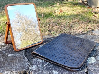 A Modern Tabletop Mirror And Luxe Leather Portfolio