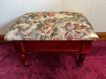 Footstool With Floral Embroidered Top