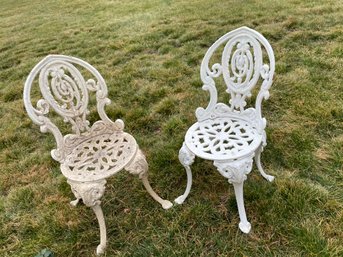 Pair Of Antique Victorian Cast Iron Child's Garden  Patio Chairs