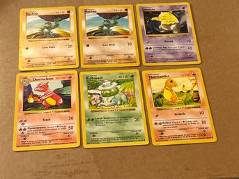 Lot Of 6 Shadowless Base Set Pokemon Non Holos Charmander Bulbasaur Machop, Charmeleon , Drowzee