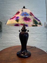 Pair Of Modern Handel-Style Table Lamps With Hand-blown Glass And Hand-painted Color