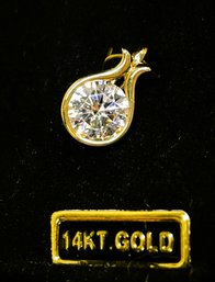 14K Yellow Gold Lever Back Pendant With  Diamonique DQ CZ Solitare