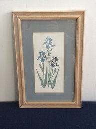 Pencil Signed Painting Of Blue Irises