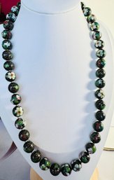 VINTAGE BLACK FLORAL CLOISONNE' BEAD NECKLACE