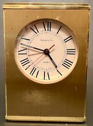 Vintage Tiffany & Co Desk Table Top Alarm Clock - Swiss Made - Quartz - Brushed Finish - 5.25 X 3.75 X 2