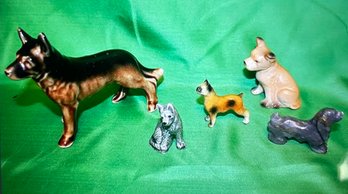 Vintage Ceramic / Agate Dog Figurines-Lot Of 5