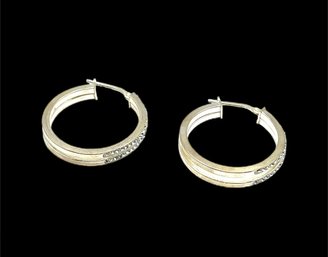 Vintage Jordan Mom Sterling Silver Rhinestone Hoop Earrings