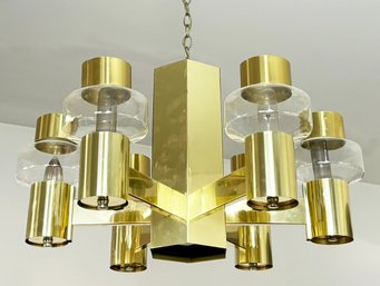 A Mid Century Scandinavian Modern Chandelier In Brass And Glass