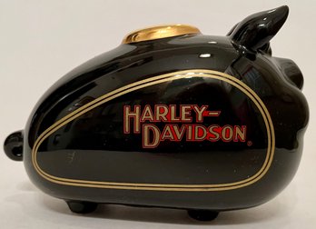 Vintage 2002 Ceramic Hog Harley Davidson Piggy Bank - Coin Still - 6.5 X 3.25 X 4.25 H - Black Gold Red
