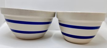 2 Roseville Ohio Banded Nesting Mixing Bowls 9 Inches & 10 Inches, Matches Lot 21