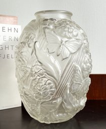 Rare C.1930's Art Deco / Nouveau Butterfly Frosted Glass Vase