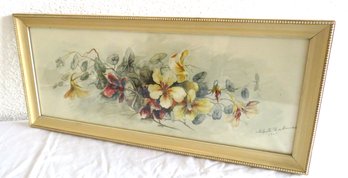 Antique Framed Signed Watercolor Of Floral Motif