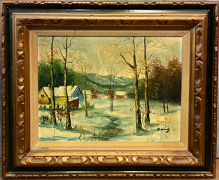 Nice Oil On Canvas Winter Painting