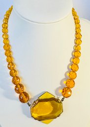 VINTAGE CZECH GRADUATED FACETED ORANGE BEADS & YELLOW ENAMEL CHOKER NECKLACE - AS-IS