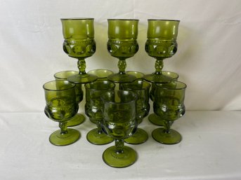 Kings Crown Thumbprint Green Stemmed Juice Glasses