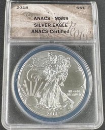 2018 American Silver Eagle Graded ANACS MS 69