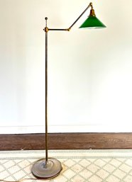 A Brass Standing Lamp With Green Glass Shade, Possibly Visual Comfort