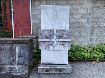 White Marble Gravestone With Stylized Cross/Star