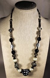 Contemporary Silver Tone And Plastic Artisan Beaded Graduated Necklace