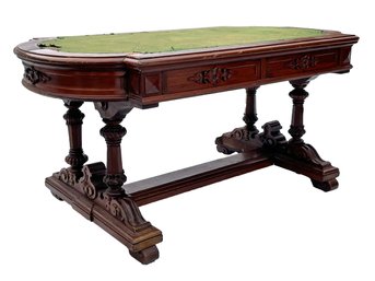 A Gorgeous Antique Carved Mahogany Library Desk