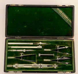 Antique Drafting Instruments Complete Set - Theodore Alteneder & Sons Philadelphia PA - Velvet Lined Box -