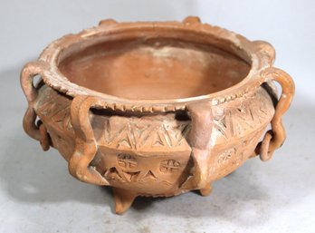 Red Pottery Clay Hand Crafted Ethnographic Footed Bowl (as/is Condition)