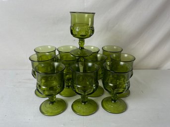 Kings Crown Thumbprint Green Stemmed Juice Glasses