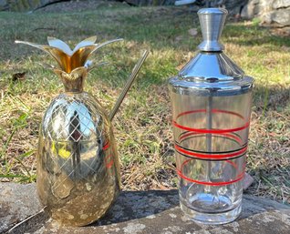 A Modern Brass Pineapple Form Mule Cup And Vintage Glass Ice Crusher - Bottom's Up!