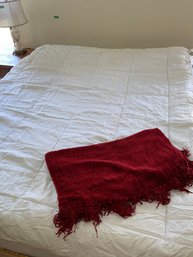 Single White Bed Comforter With Red Chenille Throw