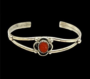 Vingage Sterling Silver Southwestern Coral Color Cuff Bracelet