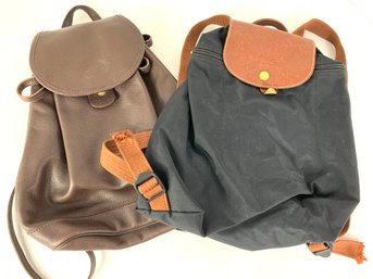 Two Longchamp Leather & Leather Trimmed Backpacks