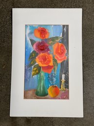 Signed Floral Still Life Painting On Silk, Unframed