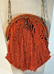 Super Rare Genuine Red Coral Beaded Evening Bag Purse Victorian Gilded Frame (as/is Condition)