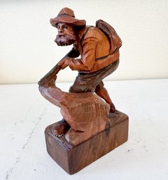 Hand Carved Antique Wooden Sculpture Depicting Hunter From Germany