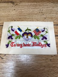 WW! (?) Embroidered Silk Postcard 'to My Dear Mother'