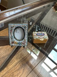 Elaborate 2 Piece Mosaic Set Picture Frame Trinket Box Italy!!!