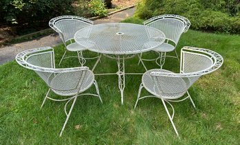 Vintage White Wrought Iron Outdoor Table And Four Chairs