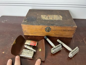 Vintage Razor Collection In Wooden Box