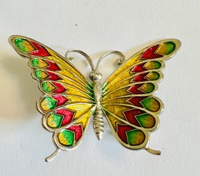 VINTAGE SIGNED BEAU STERLING SILVER MULTI COLOR ENAMEL BUTTERFLY BROOCH