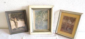 Antique Trio Of Rackham Style Prints Framed