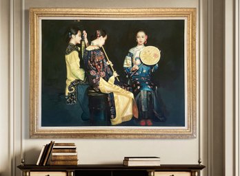 Large Very Fine Oil On Canvas 'Musical Trio' In The Style Of Chen Yifei