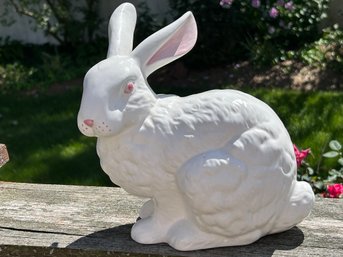 Vintage Unmarked Ceramic Sitting Bunny Pink Eyes 7' X 8'  No Issues