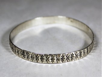 Fancy Vintage Sterling Silver Bangle Bracelet Floral Design