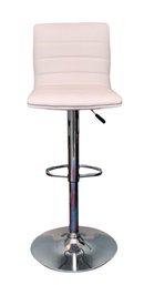 White Padded Horizontal Channel Bar Stool With Chrome Base And Foot Rest