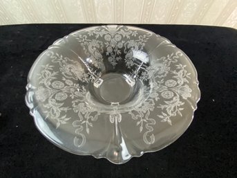 Vintage Glass Etched Serving Bowl