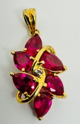 VINTAGE GOLD OVER STERLING SILVER RUBY AND DIAMOND ACCENT PENDANT