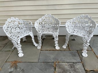 Set Of 3 Vintage Cast Aluminum Patio  Garden Seats With Vine Motif.