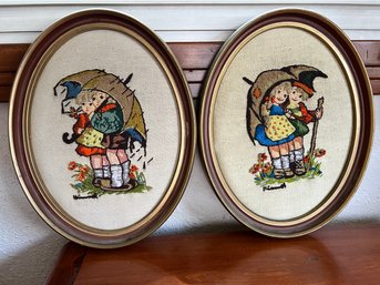 Vintage Paragon Needlecraft Hummels Children Under Umbrella Framed Duo