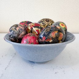 Glazed Ceramic Bowl With Decorative Hand Painted Eggs