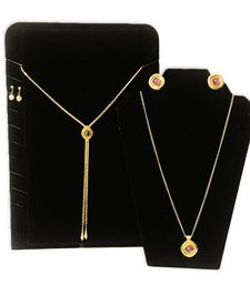 Sarah Coventry Gold Tone Necklaces & Earrings-square Purple Accent, Faux Pearl Earrings & Slide W Green Accent
